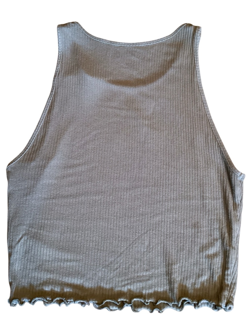 American Eagle Soft & Sexy Ribbed Crop Tank Top S Pale Moss Lettuce Hem Y2K
